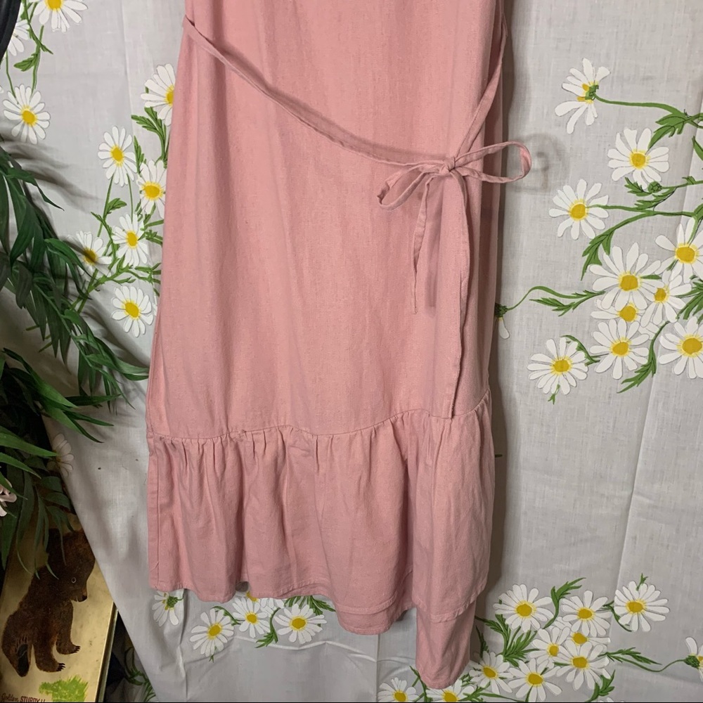Vero moda pink linen ruffle hem strappy midi dress - Picture 4 of 7